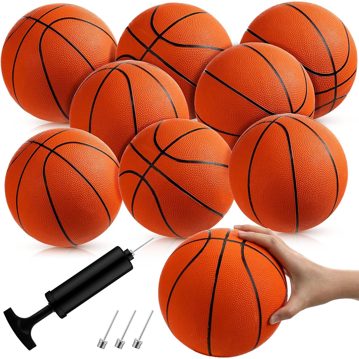 Mini Rubber Basketball Set, 8 Pack 7" Mini Hoop Basketball with Air Pump, Small Basketball, Junior Size 3 Basketball for Beginners, Arcade Game, Indoor Outdoor Pool, Party Favors