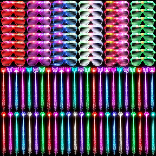 96 Pieces LED Light Up Party Toys Glow in the Dark Party Favors LED Hair Accessories Light Up Hair Clips 48 Pieces Flashing LED Glasses for Adults Teens Birthday Neon Party Favors