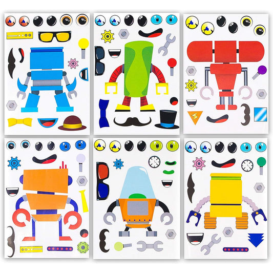 24 Make A Robot Stickers for Kids - Awesome Robot Theme Birthday Party Favors - Fun Craft Projects 3+ - Let Your Kids Be Creative & Design Their Favorite Robot Stickers