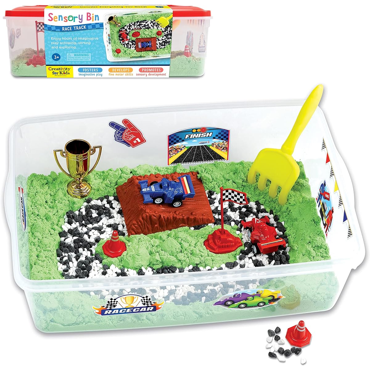Creativity for Kids Sensory Bin: Race Track - Toddler Toys for Kids Ages 3-4+ Pretend Play, Sensory Learning Toys with Car Track, Gifts for Kids