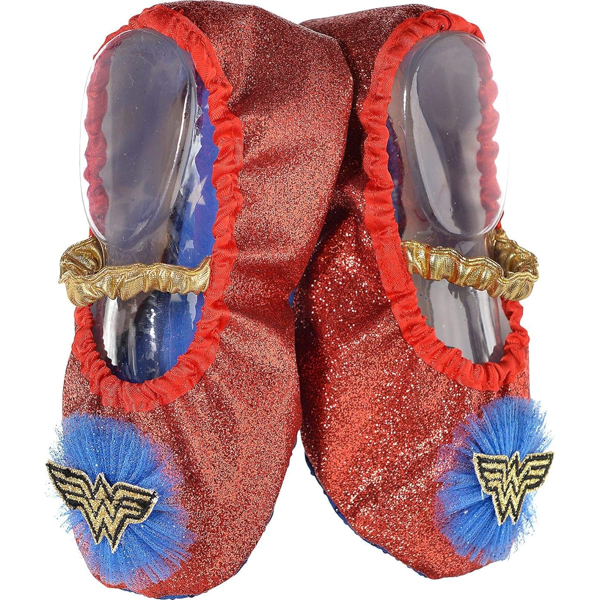 Suit Yourself Glitter Wonder Woman Slipper Shoes for Kids, One Size Fits Most 7~11 Gold Band
