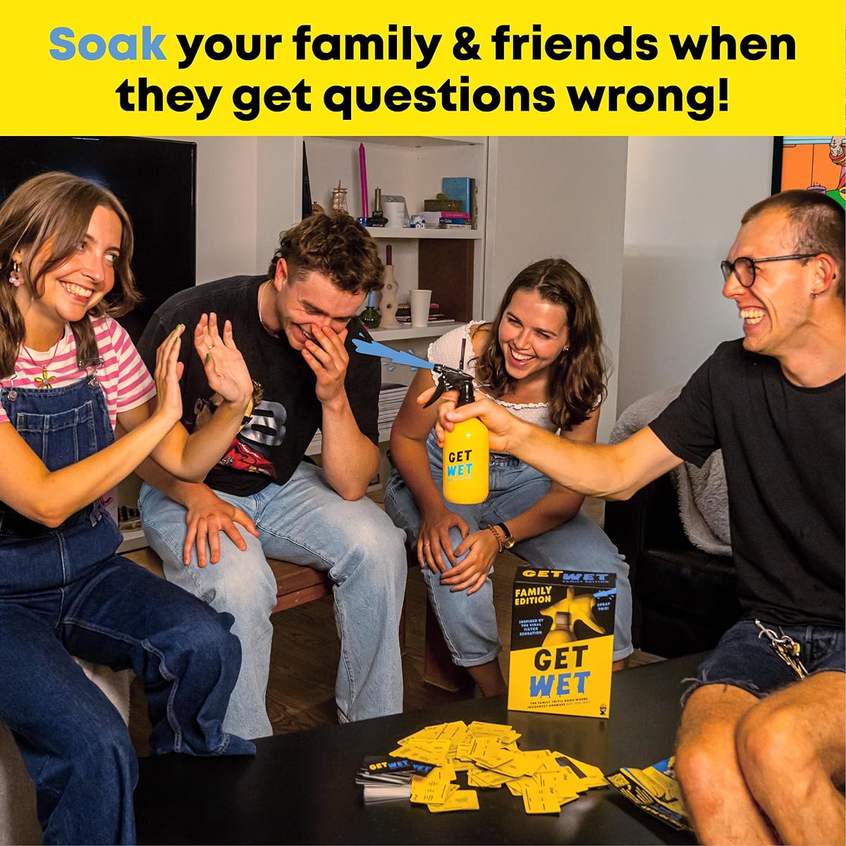 Get Wet Family: Trivia Game Where Wrong Answers Get Wet | Ages 8+ | 2-8 Players | Guessing Card Game for Family Kids Teens Adults | Party Game Night Outdoor & Indoor Travel Gift