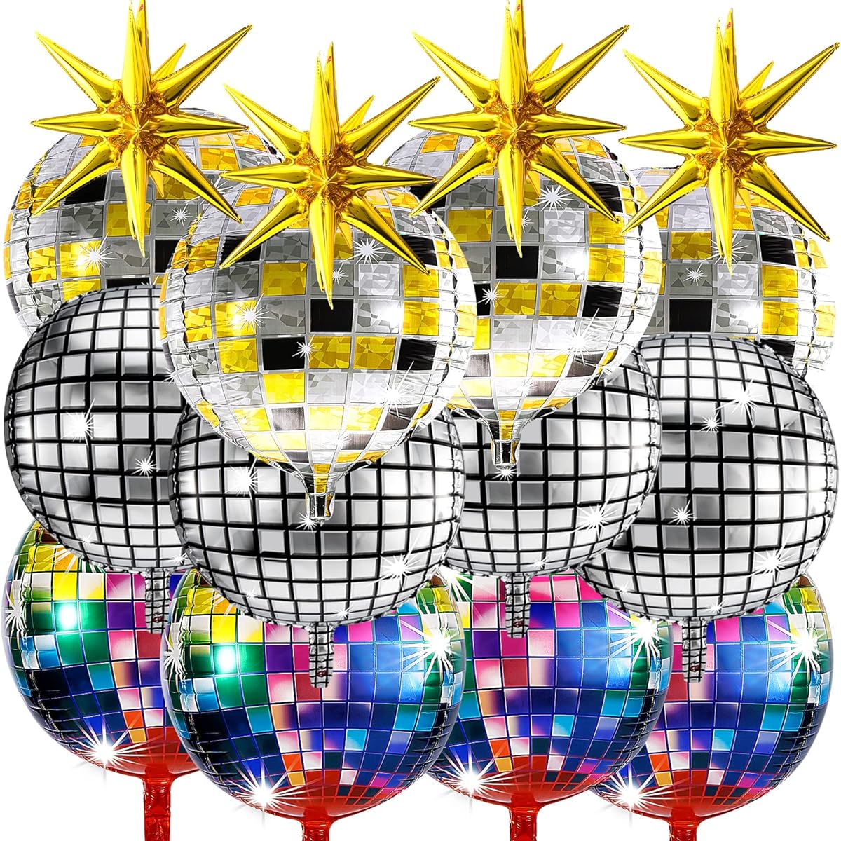 16pcs Disco Balloons 4D Disco Balloons 22inch Disco Party Balloons Gold Explosion Star Foil Balloons Self Sealing Metallic Mirror Balloons for 70s 80s 90s Theme Disco Party Decorations
