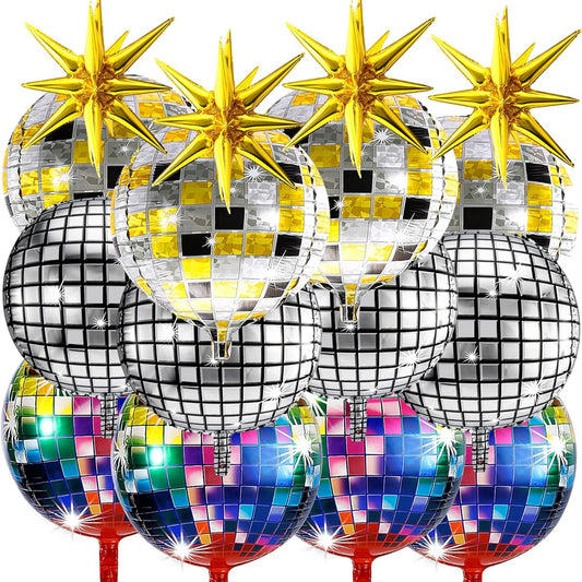 16pcs Disco Balloons 4D Disco Balloons 22inch Disco Party Balloons Gold Explosion Star Foil Balloons Self Sealing Metallic Mirror Balloons for 70s 80s 90s Theme Disco Party Decorations