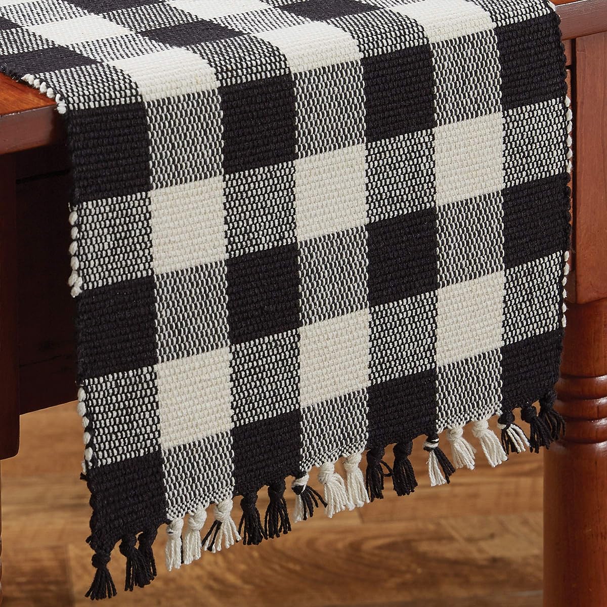 Park Designs Wicklow Yarn 13" x 54" Table Runner - Black and Off-White Buffalo Check