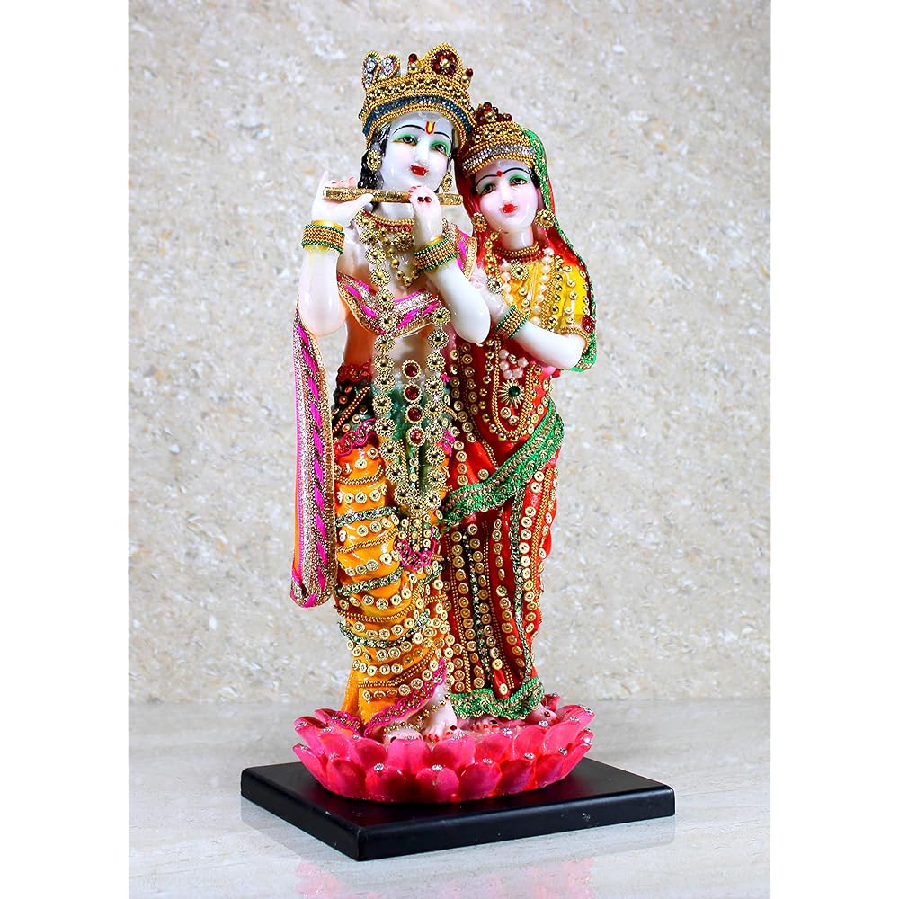 eSplanade Radha Krishna Kishan Standing on a Lotus Murti Idol Statue Sculpture (16")