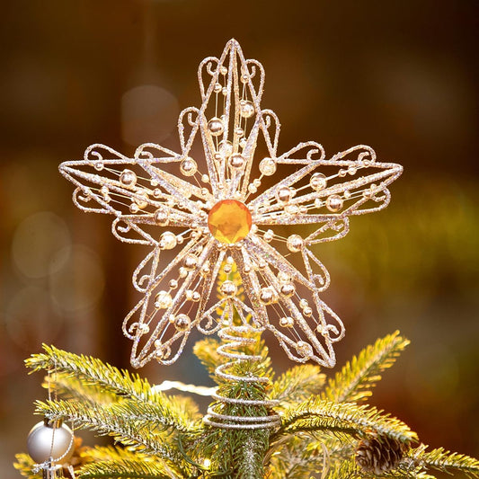 Suixing Christmas Tree Topper 8" Wire Pentagram Tree Top Party Supplies Christmas Decorations for Home Hotel Office Rose Gold