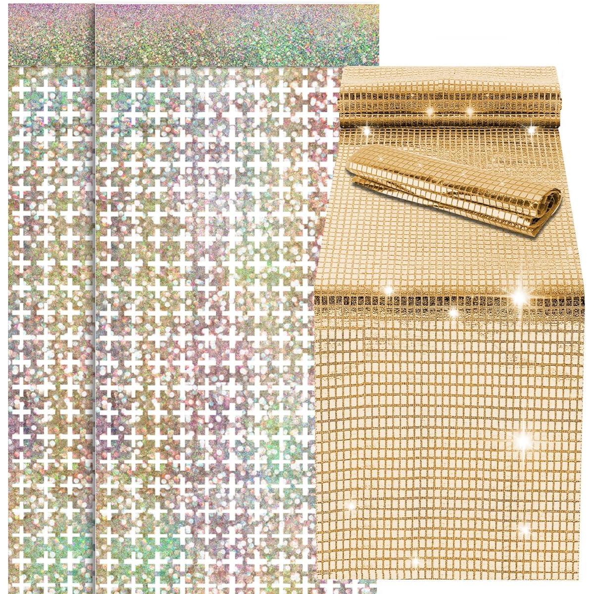 Disco Party Decorations 3.3x6.5ft Disco Foil Fringe Curtains 12 x 108 Inch Disco Table Runner for Disco Dance Party Bachelorette Home Table Decorations (Champagne Gold)