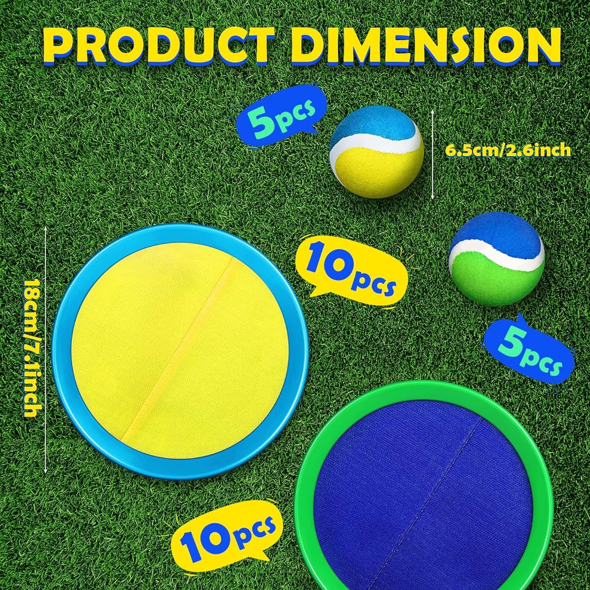 Kids Toy Toss & Catch Game Set 20 Paddles 10 Balls Beach Game Outdoor Ball Sports Game Catch Ball Set with Paddle Ball Nylon Catch Toy for Kids Adults Playground (Blue Green Pink Yellow Blue)