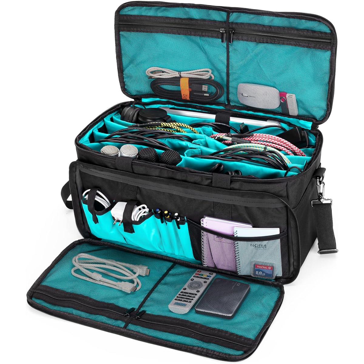 LoDrid Large Cable File Bag with Internal Padded Bottom and Removable Dividers DJ Bag for 15.6" Laptop DJ Gear Acoustic Instruments/Music Equipment Black