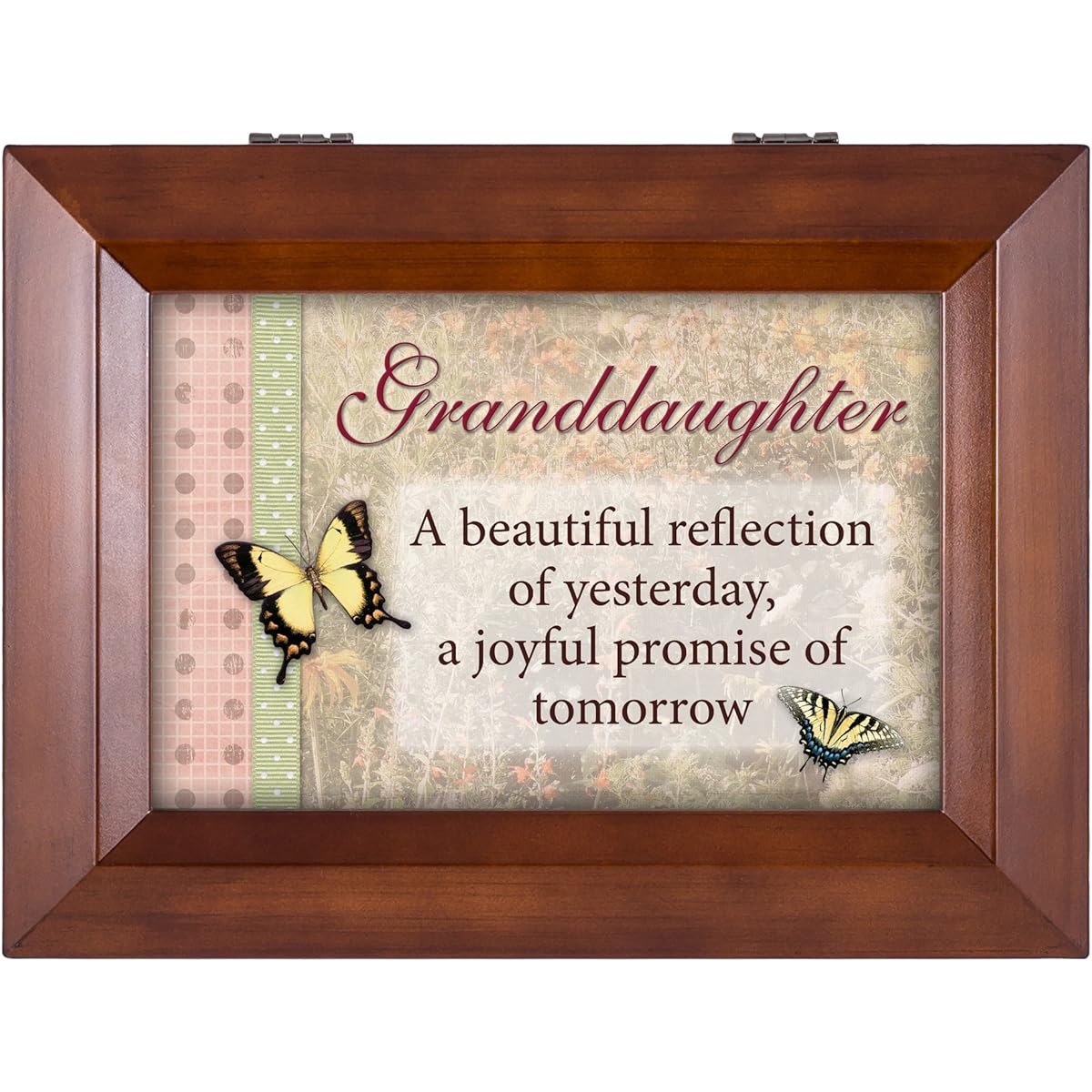 Granddaughter Butterfly Beautiful Wood Finish Musical Jewelry Box - Plays Tune You Are My Sunshine