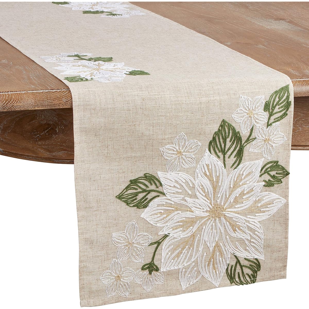 Embroidered Poinsettia Table Runner