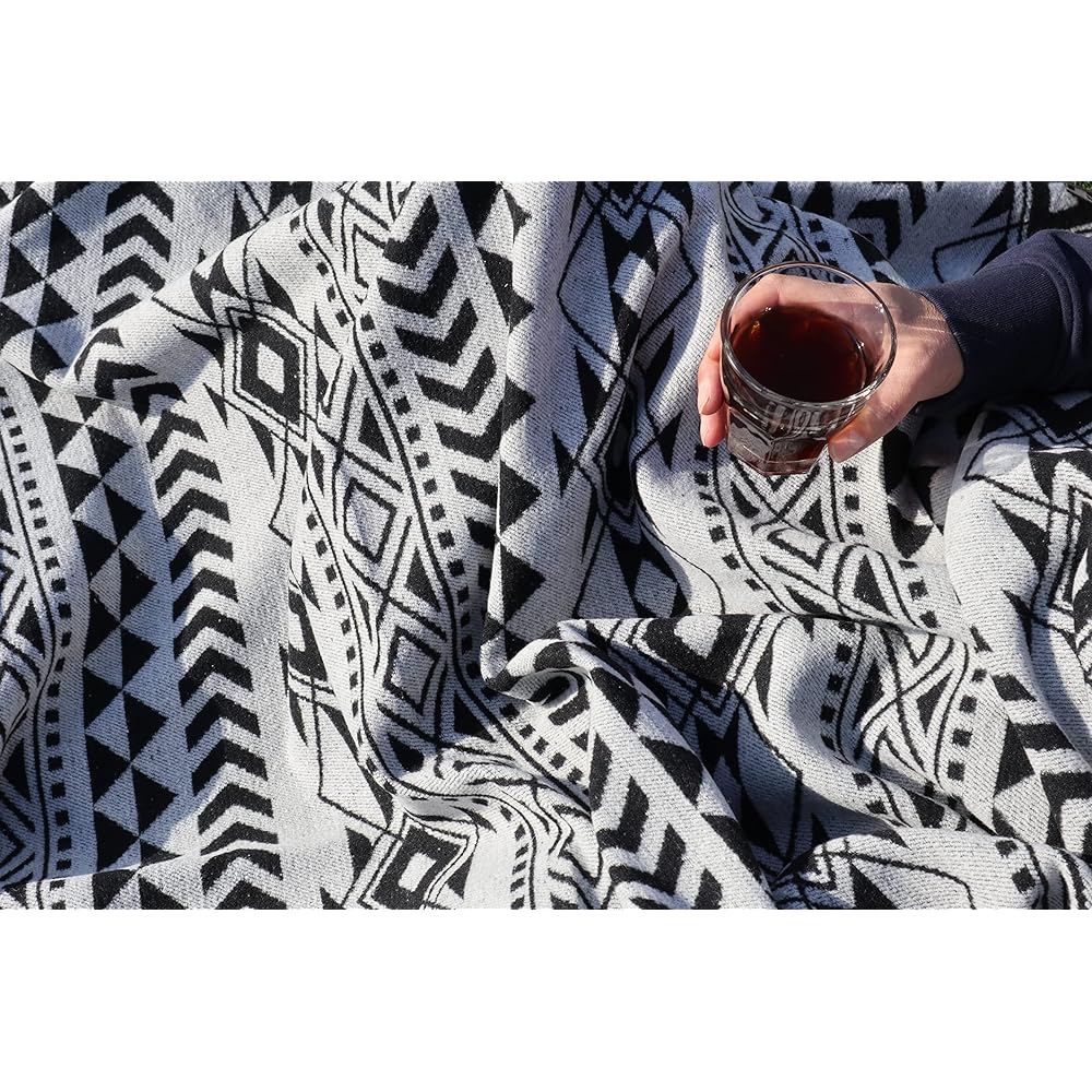 Ruth&Boaz Ethnic Native Pattern Blanket Rug (K) Blue Ash Gray 2 Sizes