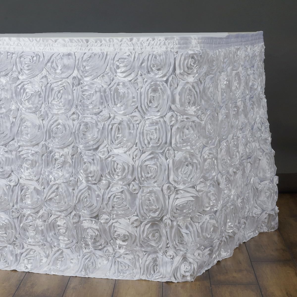 BalsaCircle 21' x 29' White Satin Raised Rose Banquet Table Skirt Linen Wedding Party Event Decoration Kitchen Dining