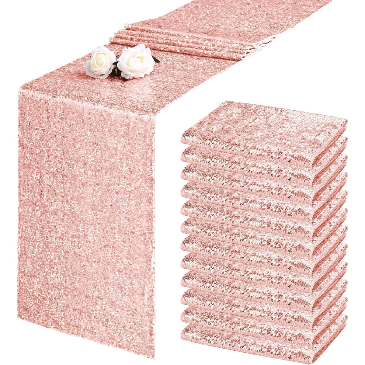fani 12 Pack Rose Gold Sequin Table Runner 12" x 72" Sequin Tablecloth Wedding Rectangle Table Sparkle Table Cover Party Engagement Birthday Banquet Decoration Baby Shower Christmas