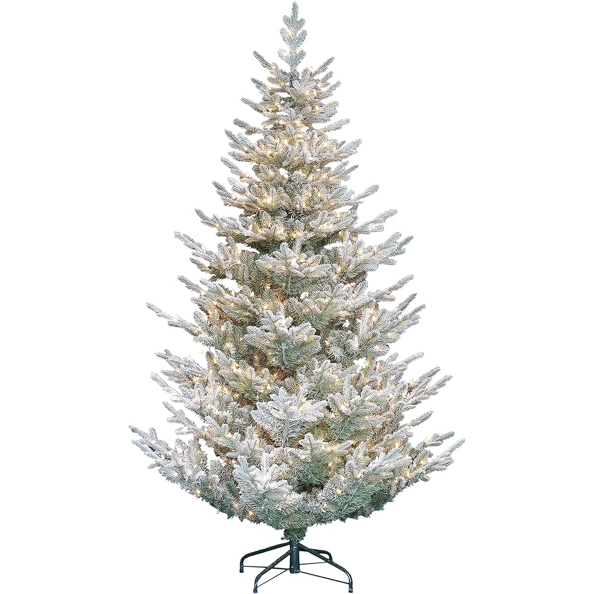 Puleo International Pre-Lit 7.5 ft. Flocked Hillside Spruce Artificial Christmas Tree, Green