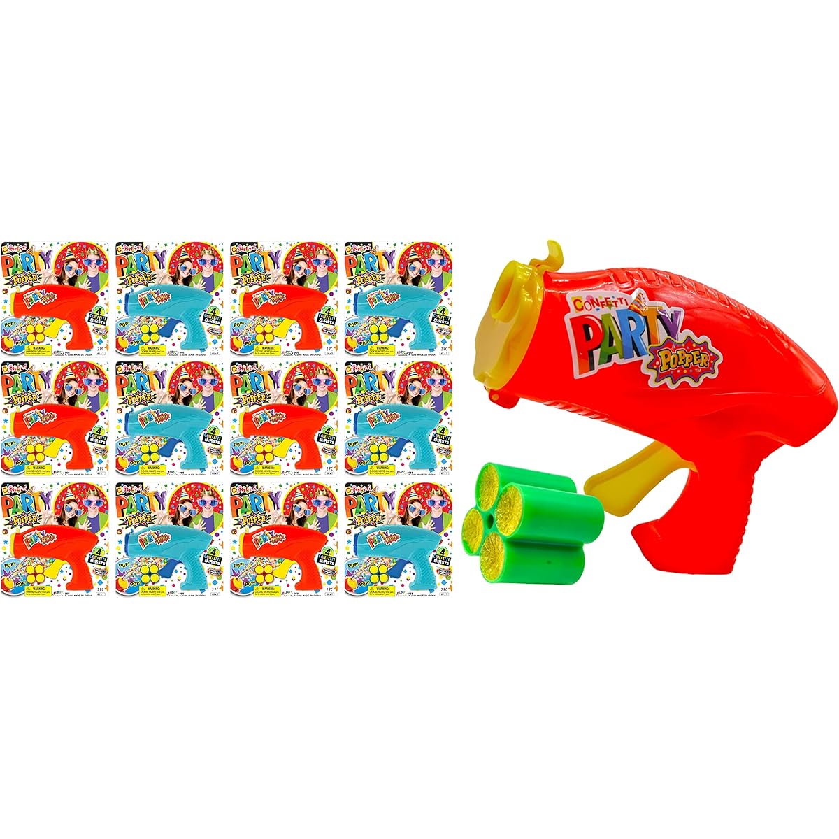 Confetti Party Poppers Guns Party Supplies (12 Pack) Reusable Multicolor Metallic Confetti Popper Guns Confetti Guns Party Favors and Crazy Hour Fun for Kids and Adult Birthday Parties.