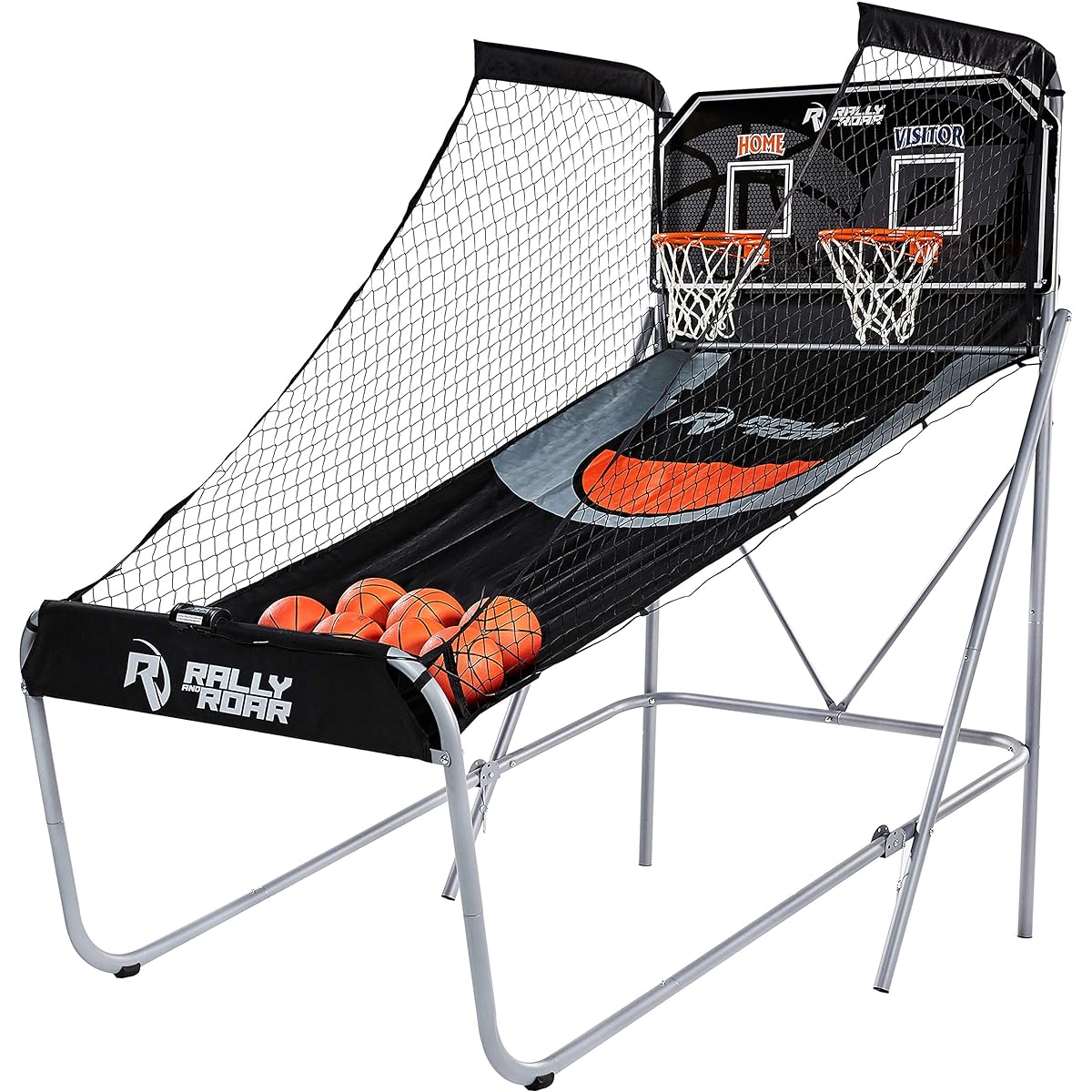 Rally and Roar Folding Indoor Arcade Basketball Game with 2 Hoops, LED Scoreboard, 7 Balls and Pump