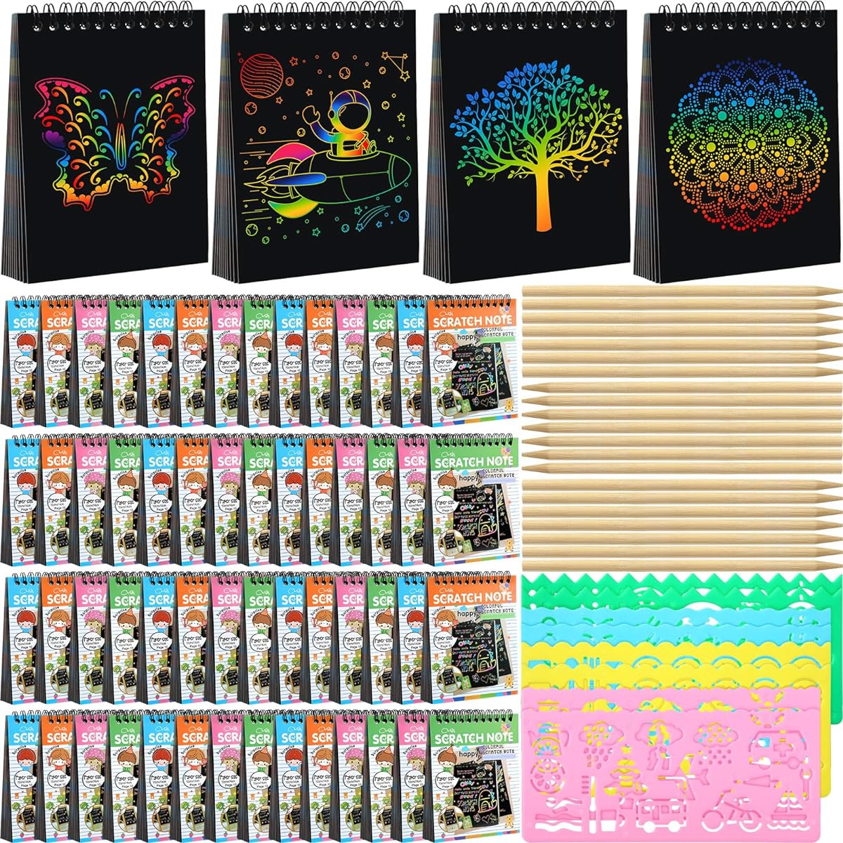 Chuangdi Scratch Notes Bulk Art & Craft Note Pads Rainbow Paper Craft Kit Scratch Off Coloring Books Kids Party Favors 60pcs