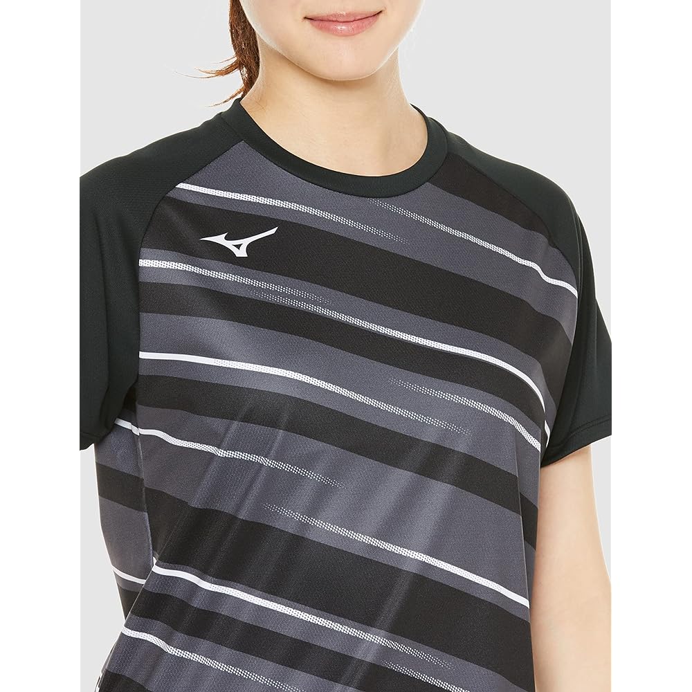 Mizuno 82JAA214 Women's Table Tennis Wear Game Shirt, Short Sleeve, U-Neck, Sweat Absorbent, Quick Drying, JTTA Officially Approved