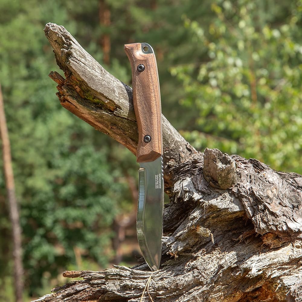 BPS Knives HK1 CSH - Handmade Carbon Steel Knife - Fixed Blade Full Tang Hunting Knife - Camp Bushcraft Knife with Leather Sheath - Scandinavian Sharpening Camp Knife
