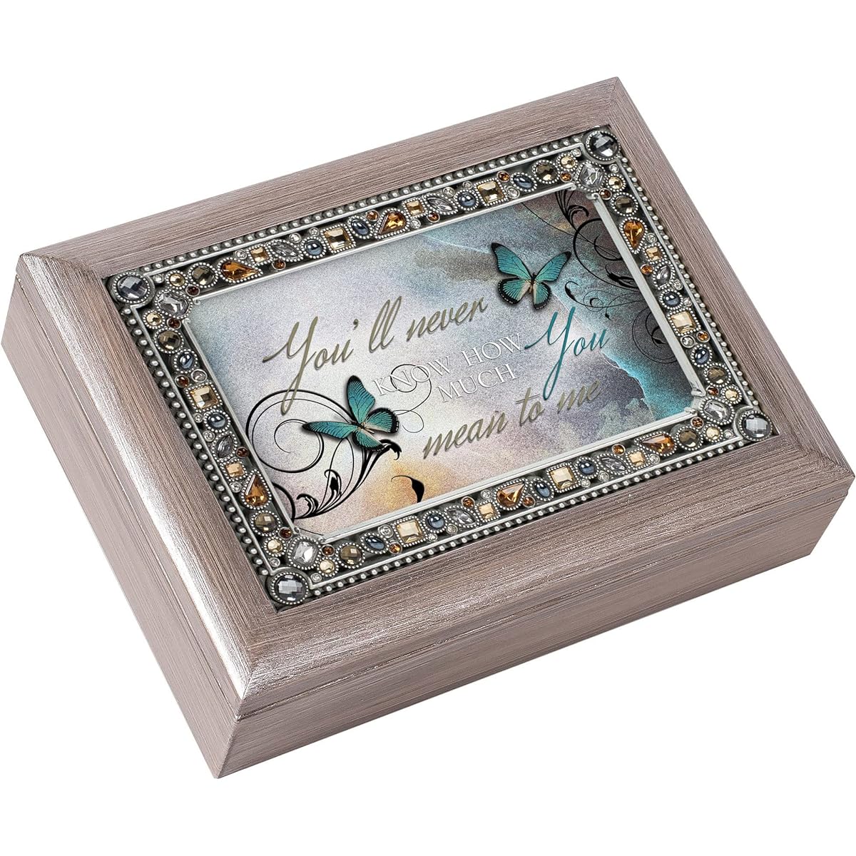 [Cottage Garden Collections] Cottage Garden Collections How Much You Mean to Me Brushed Pewter Finish Jeweled Jewelry Music Box Plays [Parallel Import]