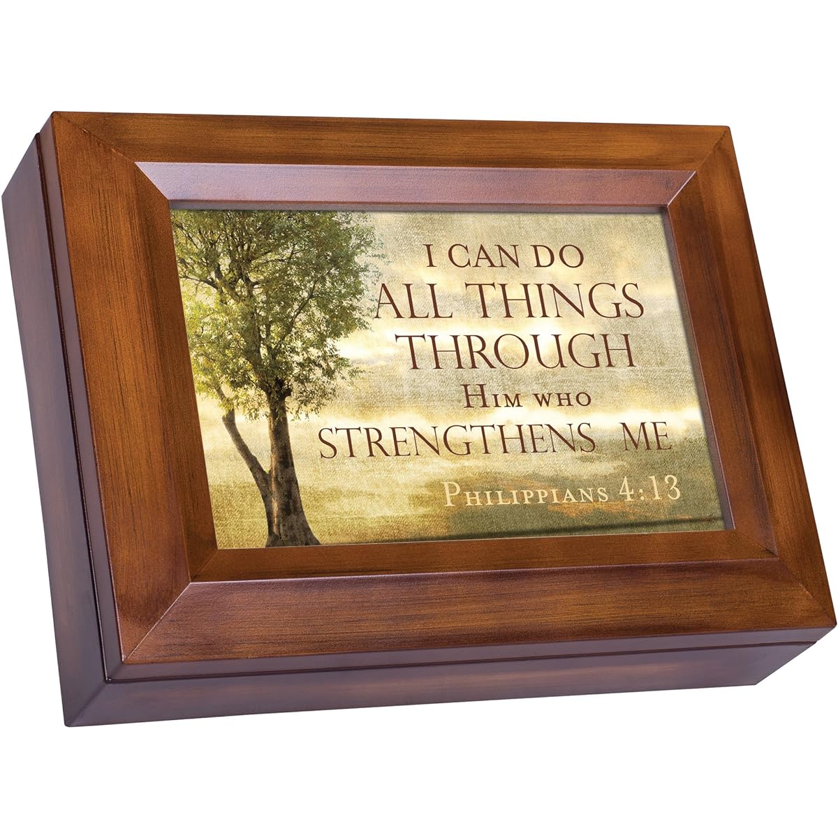 Him Who Strengthens Me Phil. 4:13 Wood Finish Jewelry Music Box Plays You Are My Sunshine