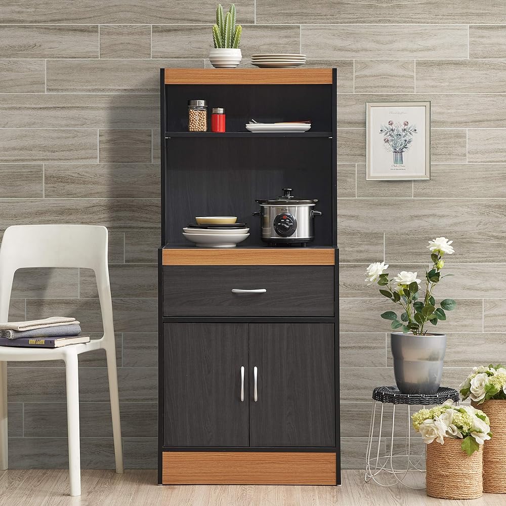 Hodedah Kitchen Cabinet Black Beech Tall Type 137cm Open Shelf 1 Drawer Storage with Lower Door [Regular Japanese Import Product]