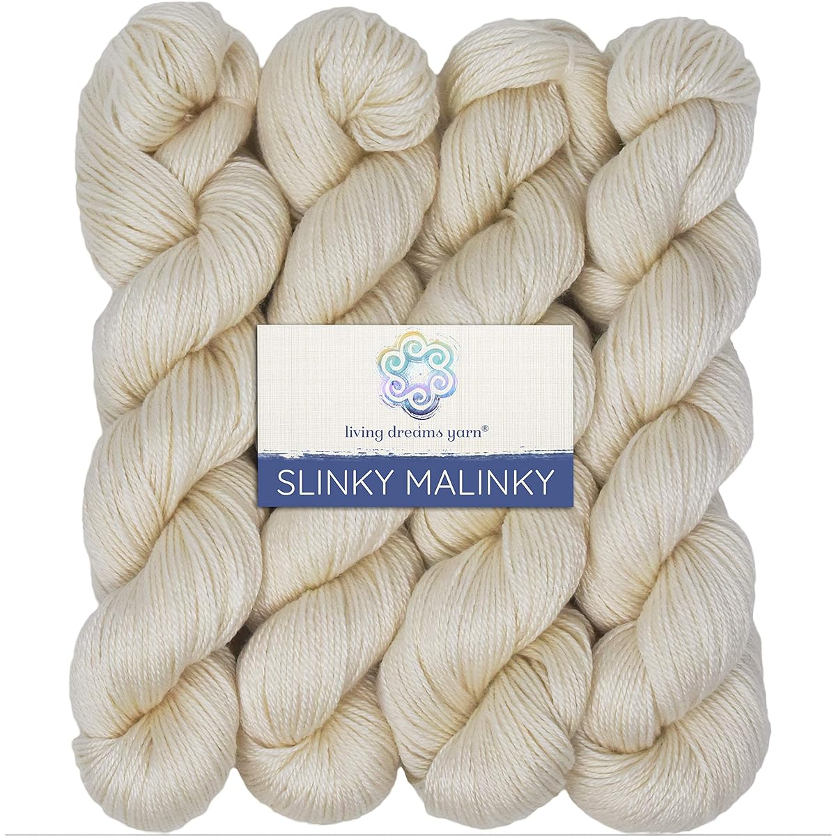 Living Dreams Yarn Slinky Malinky. USA Hand Skinned Superwash Merino Tencel Sock Yarn. Natural Undyed. Pack of 4 Skeins: Cream