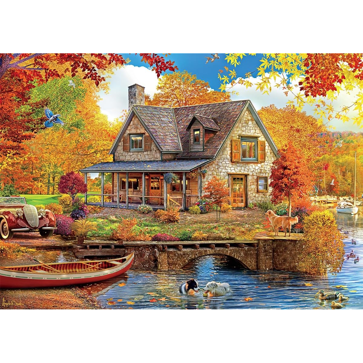 Buffalo Games - Country Life - Lake House in the Fall - 500 Piece Jigsaw Puzzle for Adults, Challenging Puzzle, Perfect for Game Night - Finished Size 21.25 x 15.00