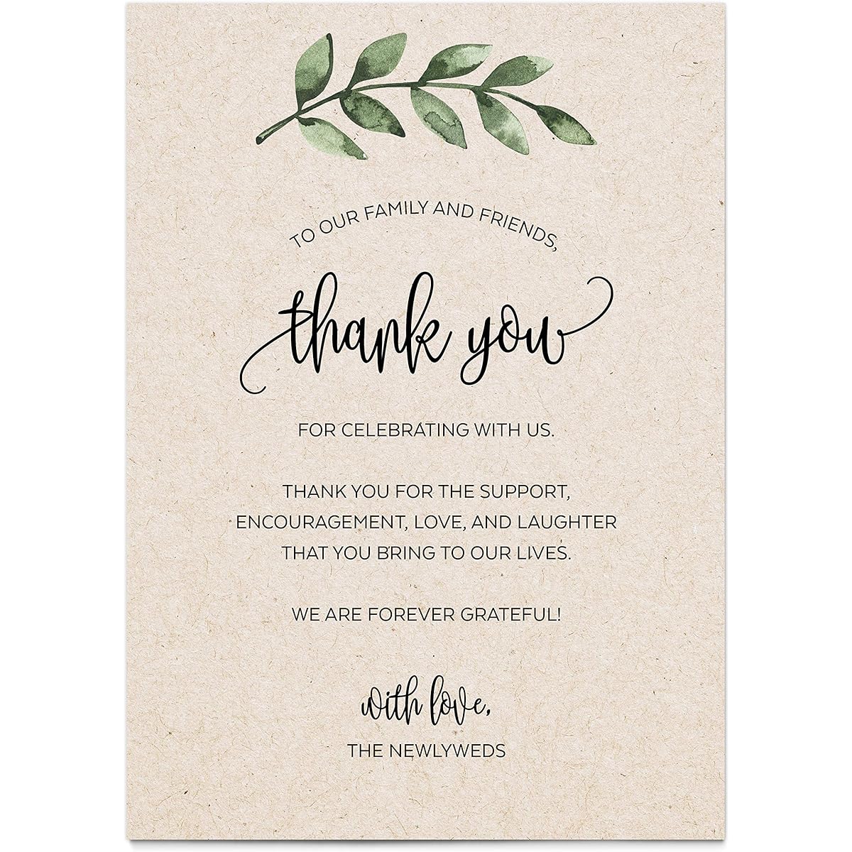321Done Thank You Wedding Place Setting Cards, Set of 50, Made in the USA, Jumbo Table Messages, XL 5x7, Watercolor, Green, Succulent, Green Leaf, Tan, Love, Newlyweds, Engagement Rehearsal