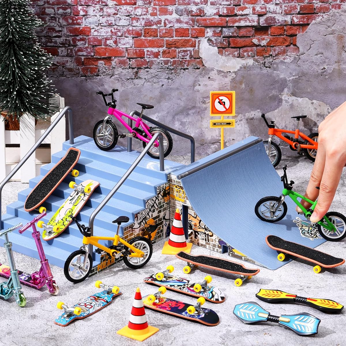 31 Pieces Mini Finger Toy Set Finger Skateboard Finger Bike Mini Scooter with Matched Wheels and Tools Accessories Educational Toys for Party Favors (Fun)