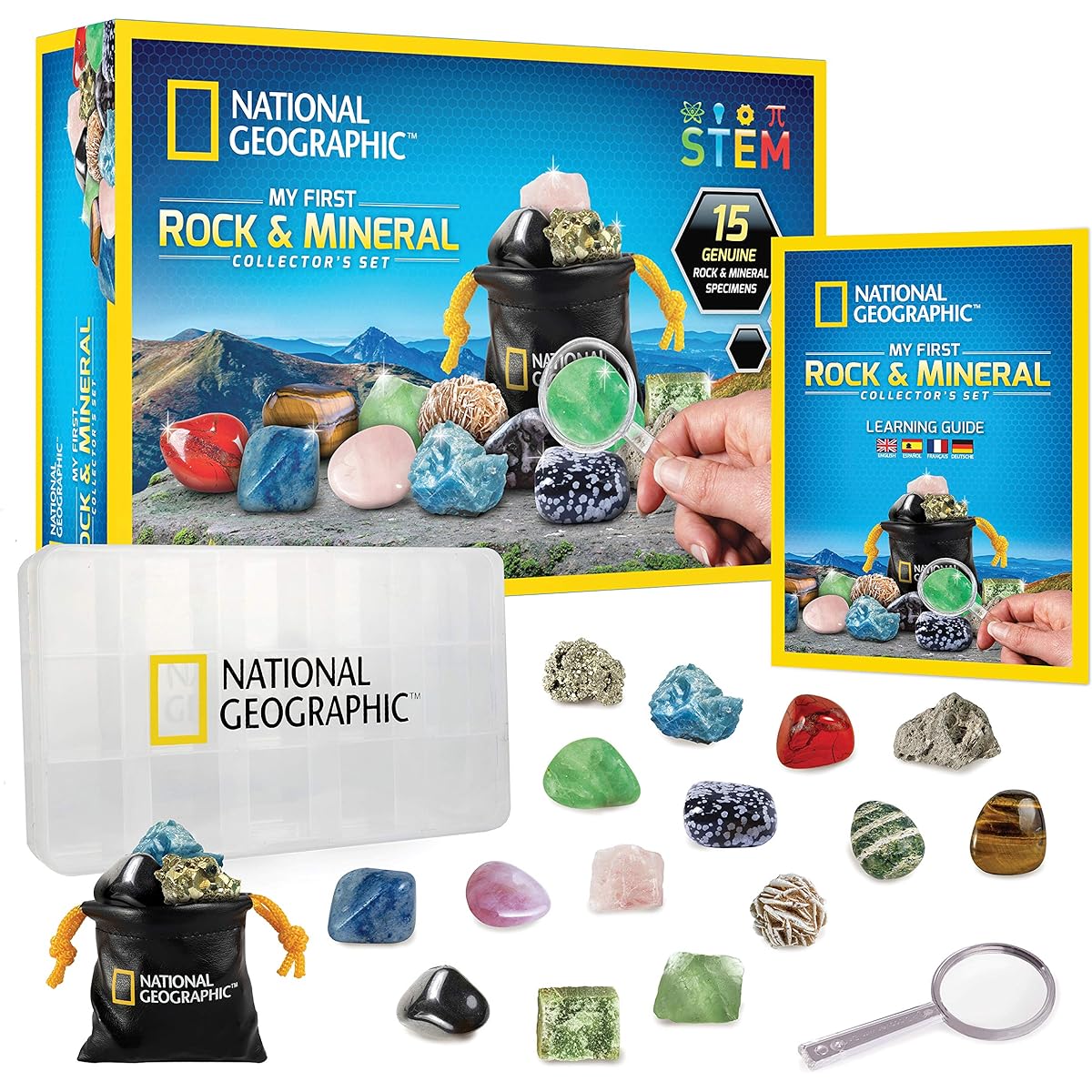 NATIONAL GEOGRAPHIC Rock & Mineral Collection - Kids Rock Collection Box with 15 Gems and Crystals, Geology Crystal Collection for Kids, Science Kit, Rock Gifts ( Exclusive)