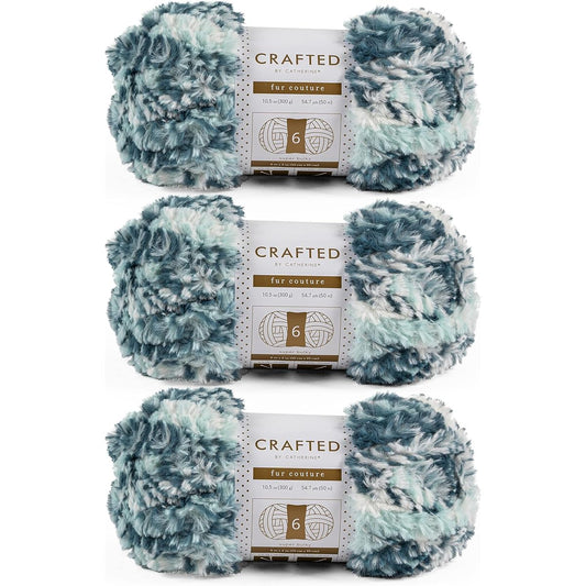 Catherine Faux Fur Couture Yarn - 3 Pack (54 Yards per Skein) Aqua Gauge 6 Super Bulky