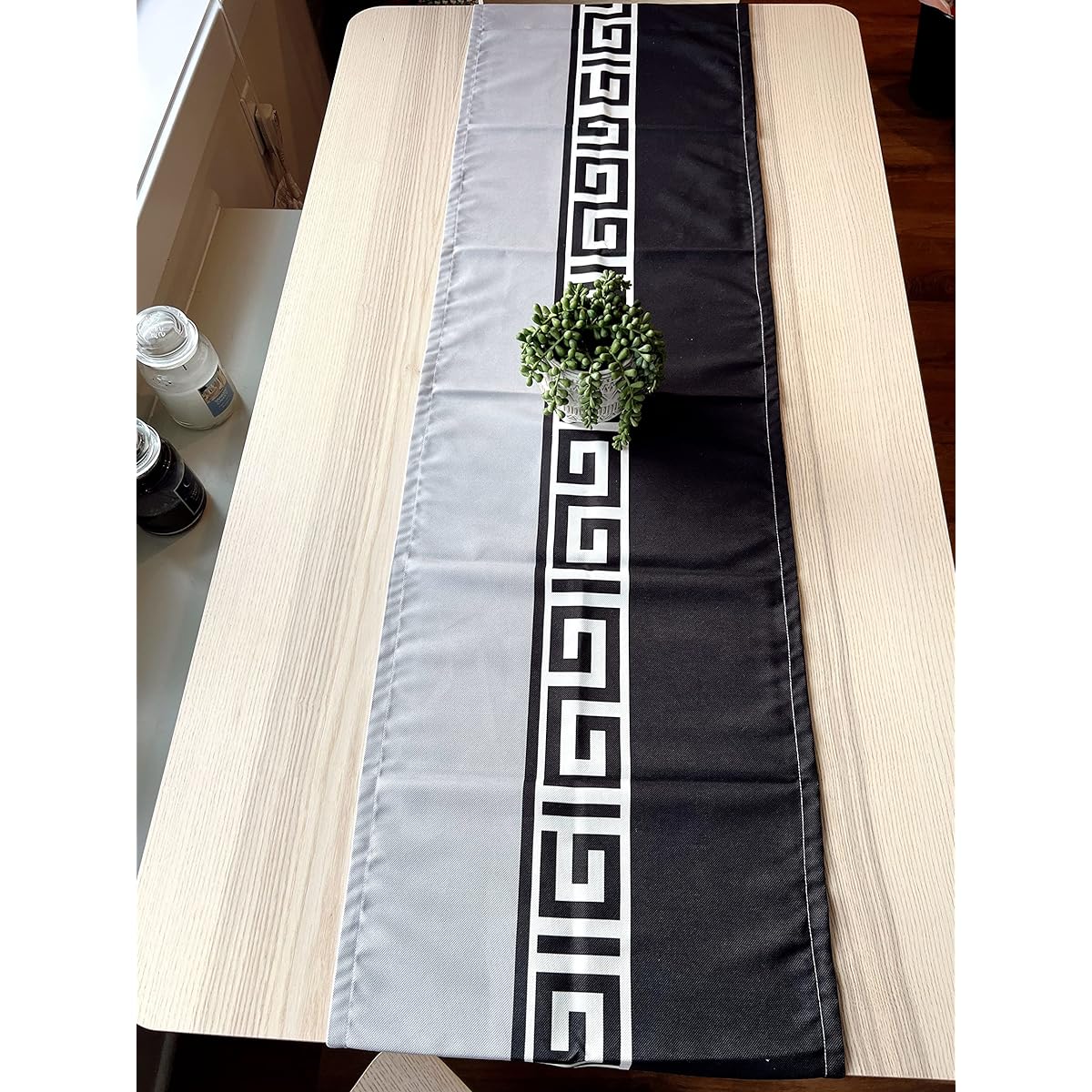 EKIB Ancient Greek Key Table Runner 16x70inch(40cm x 178cm) for Indoor/Outdoor Dining Table Decoration