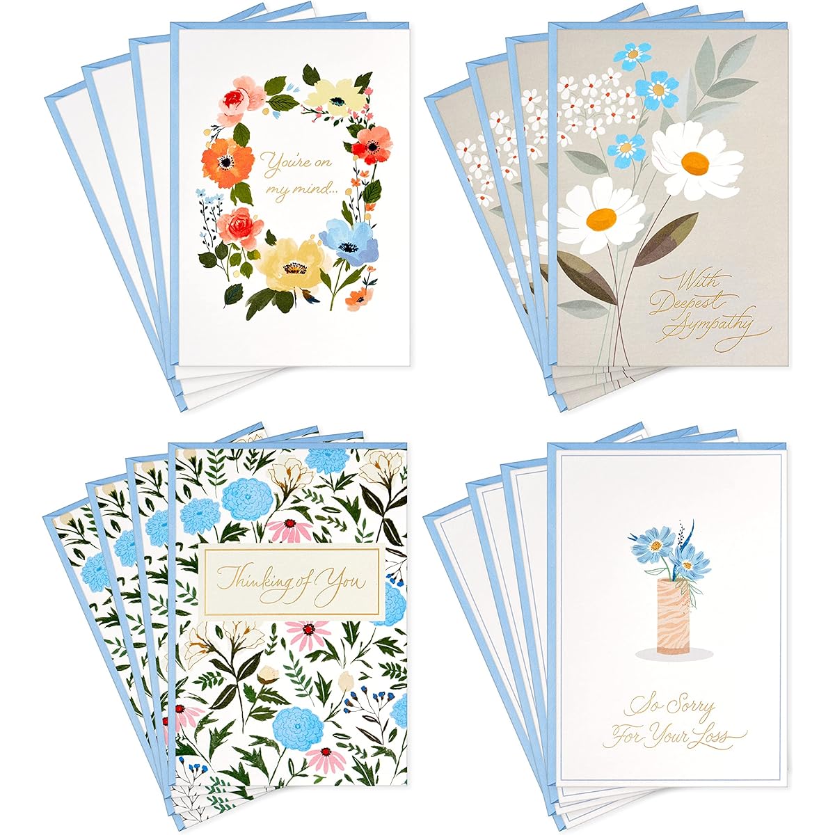 Hallmark Sympathy Card Assortment Painted Flowers Set of 16 with Envelopes