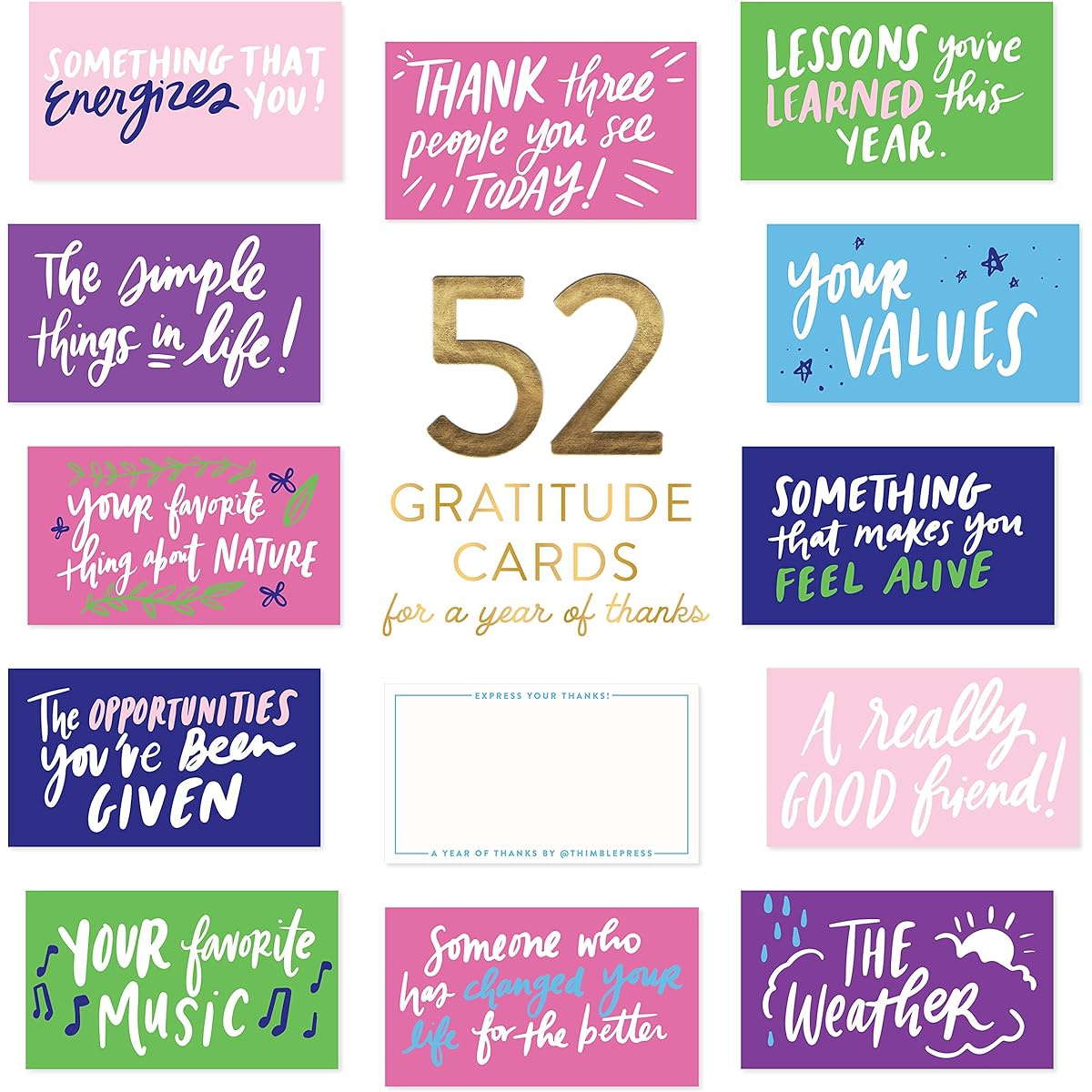 Eccolo World Traveler Year of Gratitude Cards - 52 unique verses to remind you of the wonder of life, business card size note cards, Thimblepress design