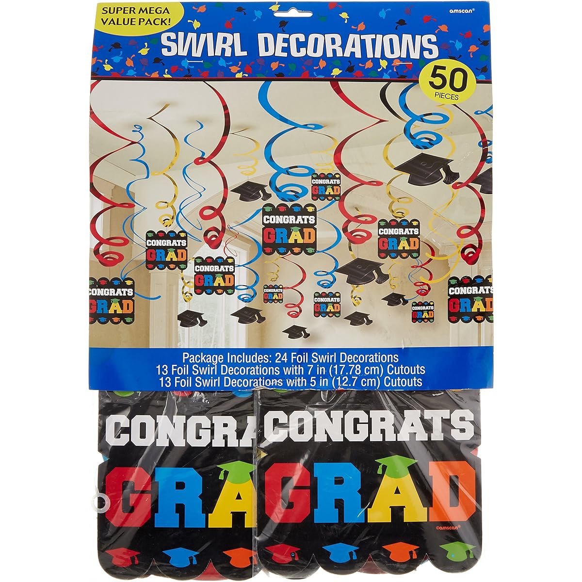 Congratulations on your graduation. 50pcs Paper Hat and Swirl Ceiling Decorations for Graduation Party