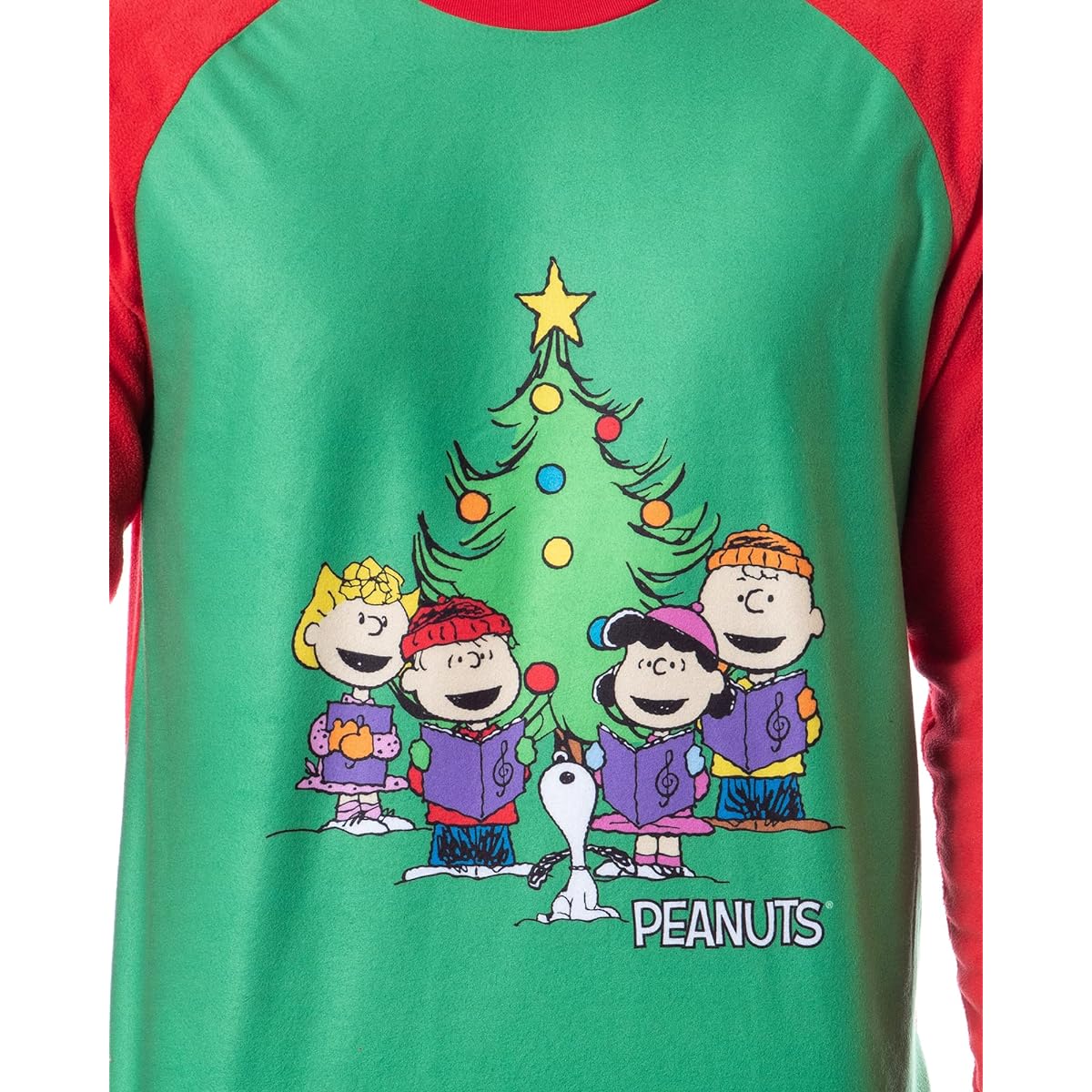 Peanuts Mens' Christmas Holiday Season Sing Along Sleep Pajama Set (X-Small) Green