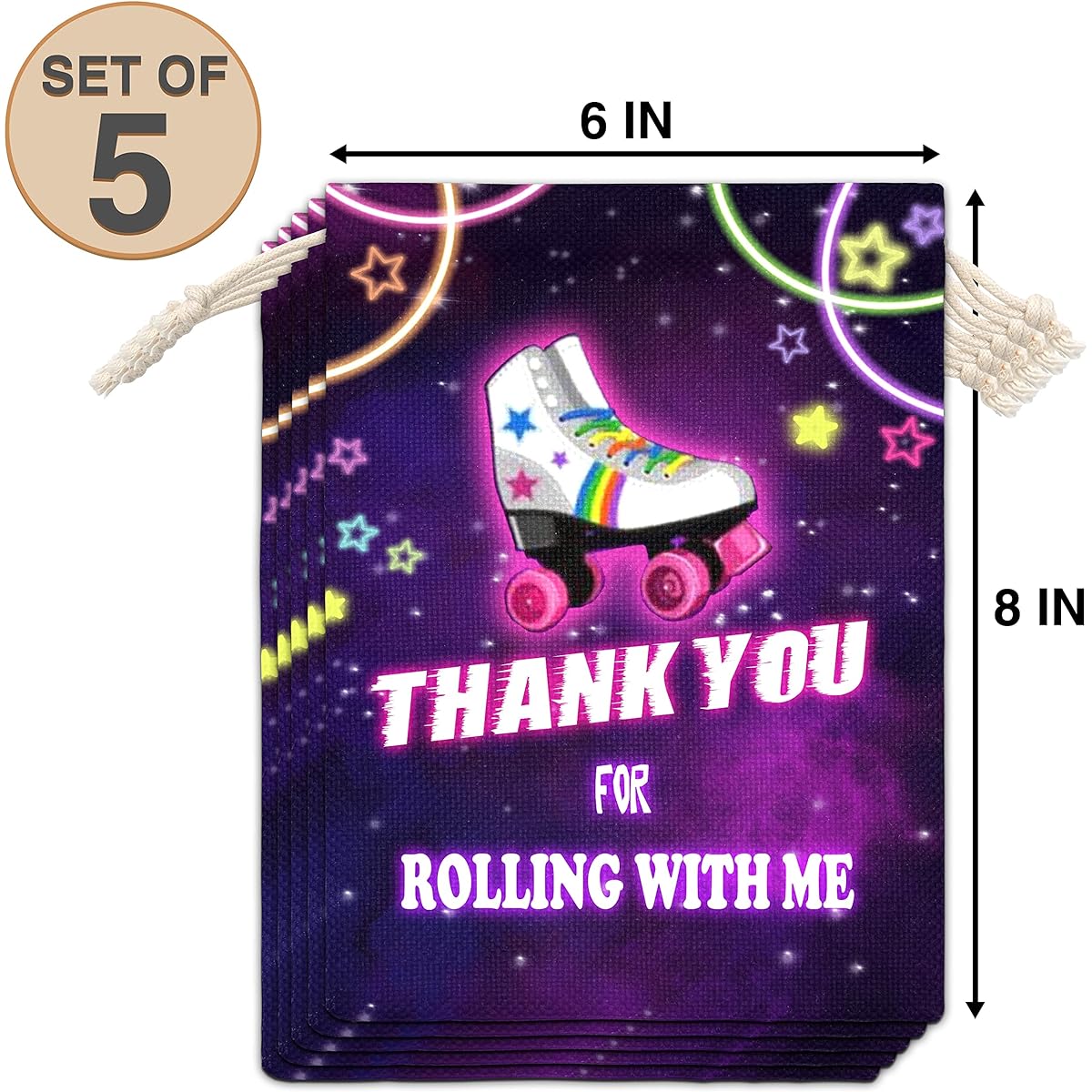 Roller Skate Theme Party Bags Roller Skate Neon Glow Party Favors Party Supplies Gift Bags with Drawstring for Birthday Party Baby Shower Party Decorations Pack of 5 (aa25)