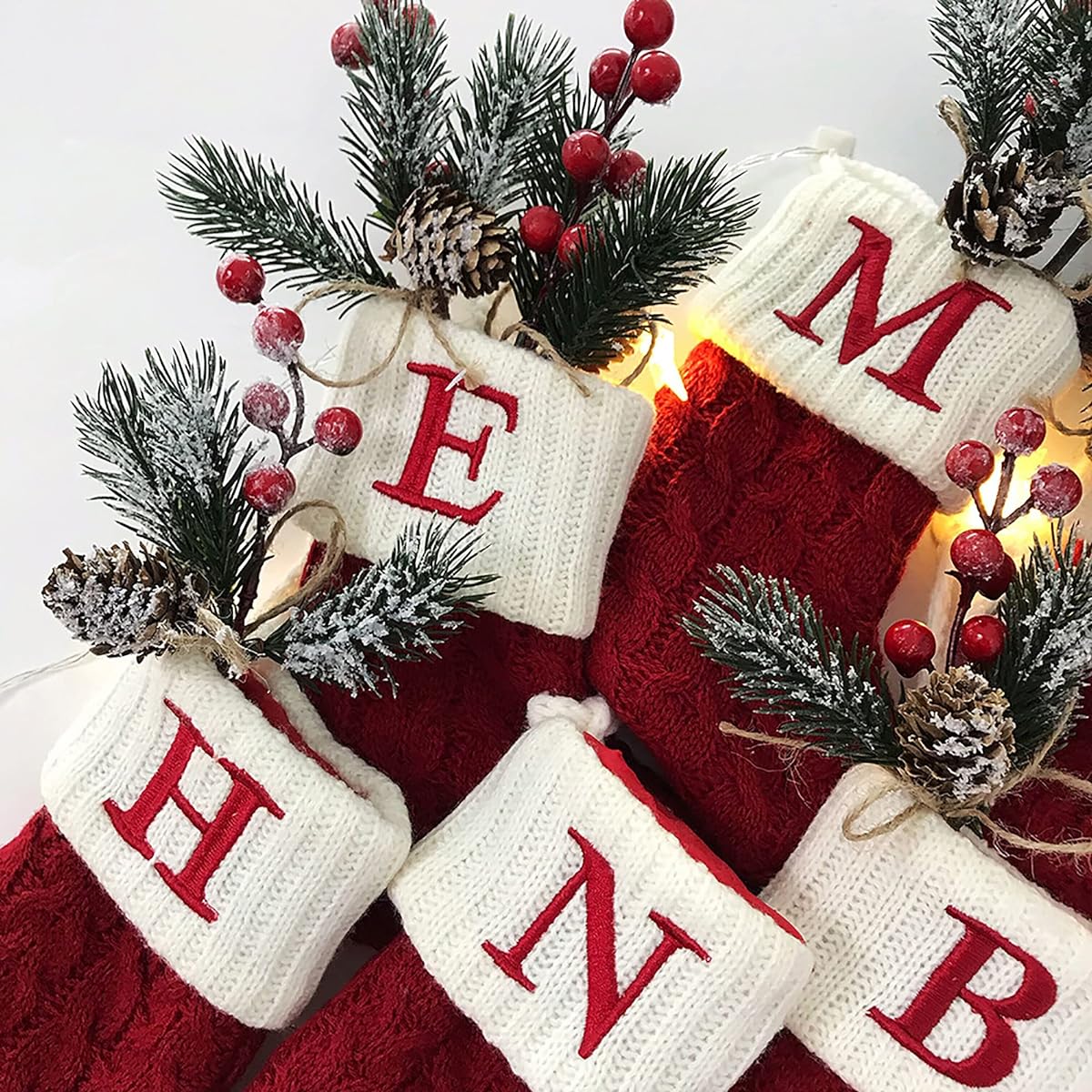 WLLPNG Mini Christmas Stockings Knitted Embroidery Initial Letters Christmas Stockings A-Z Red Christmas Stockings with Monogram Hanging Stockings for Family Christmas Decorations