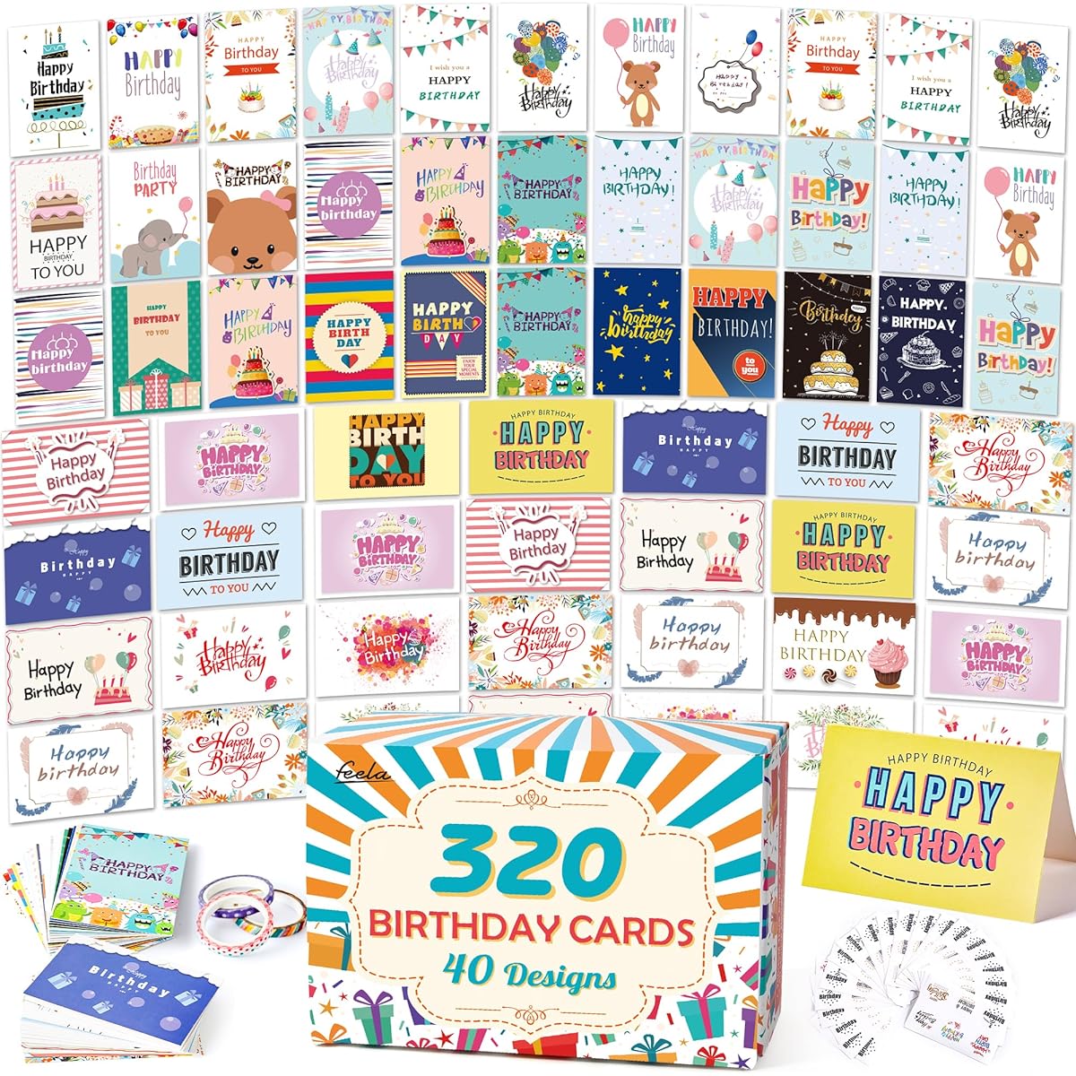 feela birthday cards 320 pieces pack