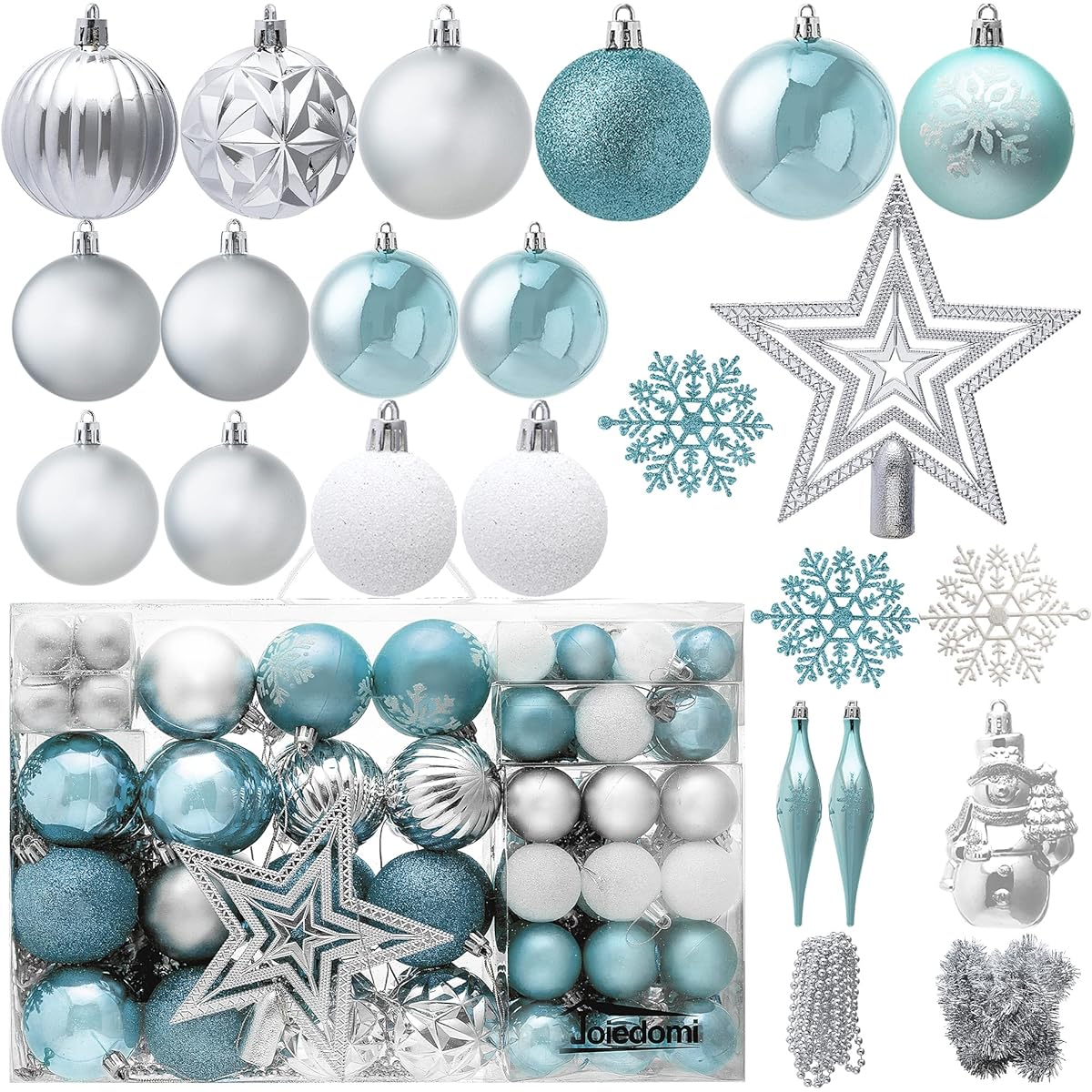 Joiedomi 110pcs Christmas Ornaments Star Tree Toppers Shatterproof Christmas Ornaments Holiday Party Decorations Tree Ornaments for Events (Blue & White)