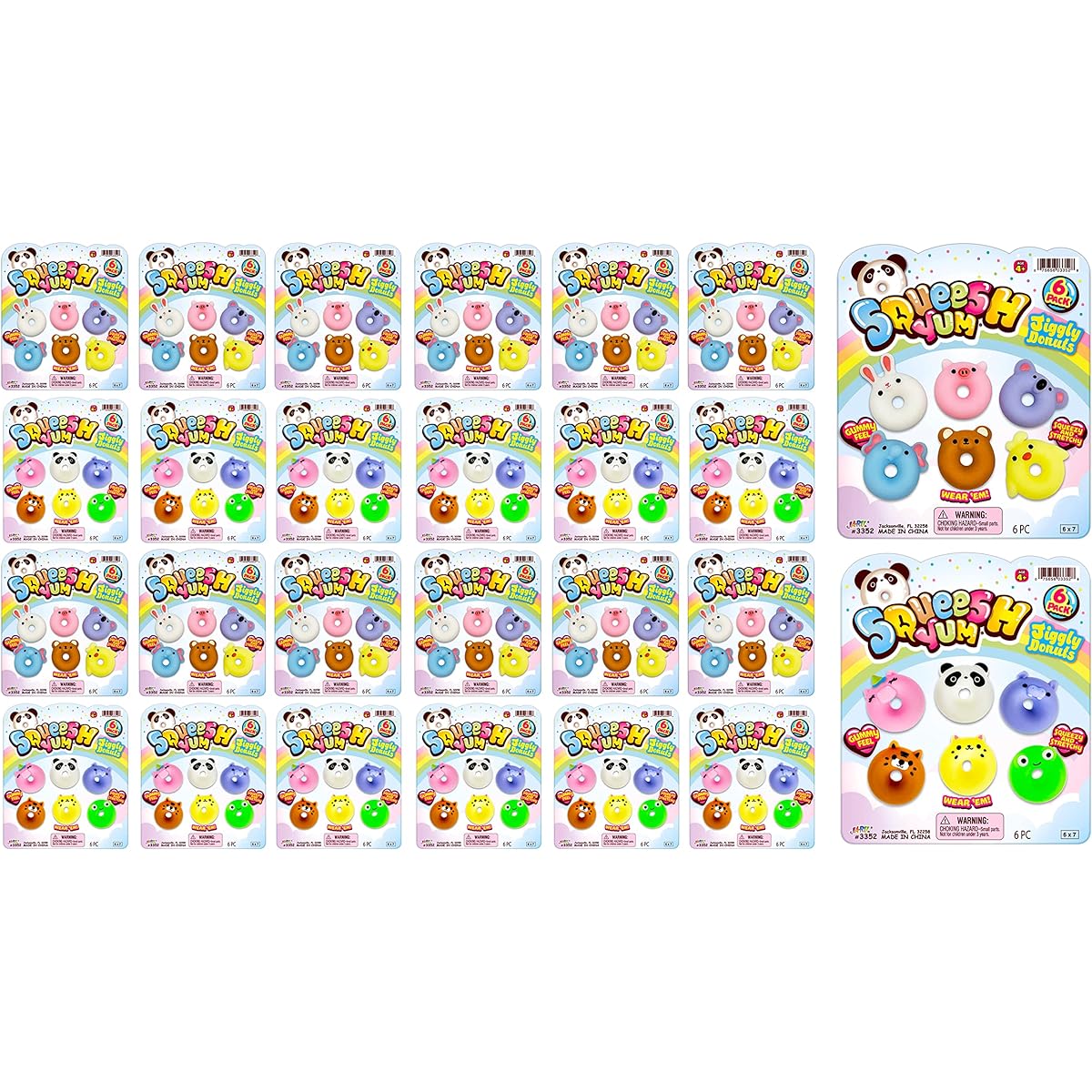 JA-RU Squishy Donut Animals (24 Pack; 144 Toys Assortment) Cute Mini Squishy Kids Stress Relief Fidget Toys Bulk Party Favors Birthday Goodie Bags Classroom Giveaways 3352-24