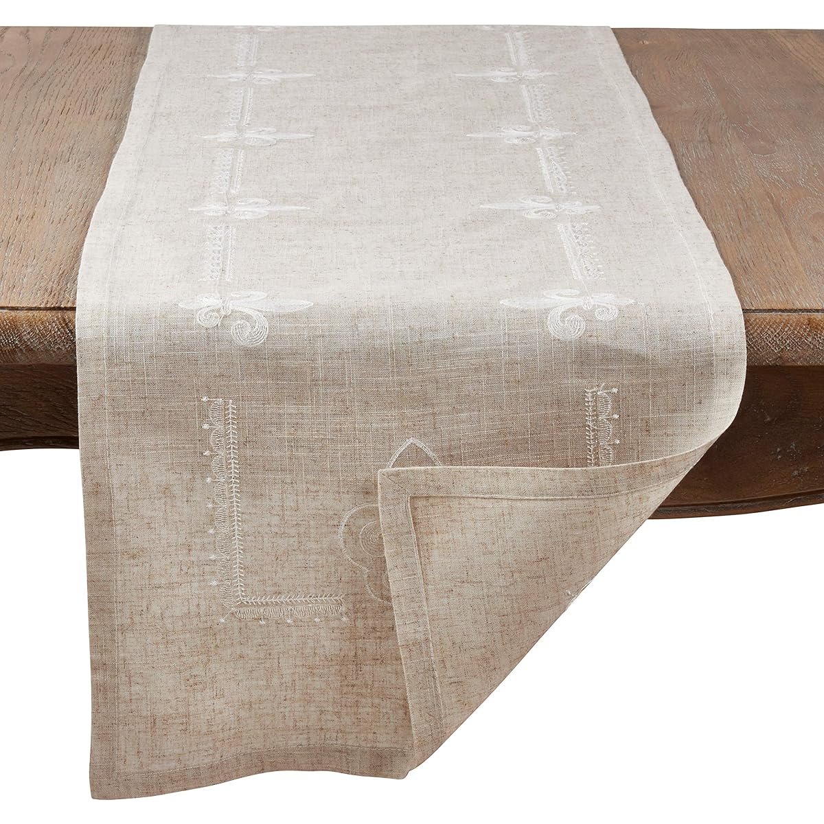 Occasion Gallery Natural Embroidered Fleur de Lis Table Runner Rectangle 16" x 72" 90% Polyester - 10% Linen (1 Piece)