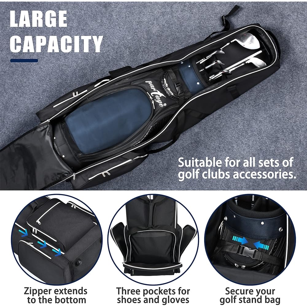Partage Golf Travel Bag with Wheels Golf Travel Case for Airline Black