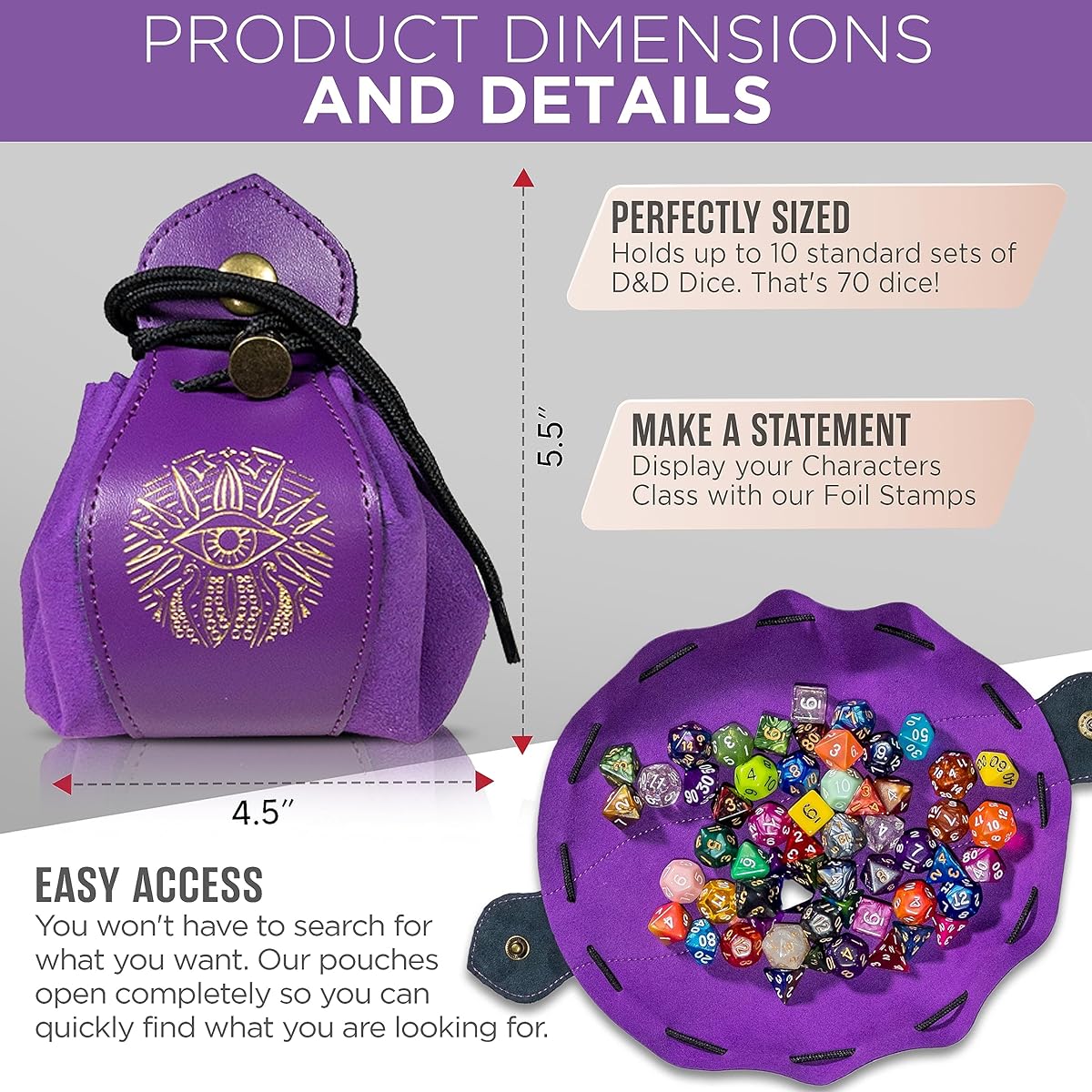 Guilt Free Gaming Genuine Leather RPG Bag for Coins Currency Dice Small Accessories Purple