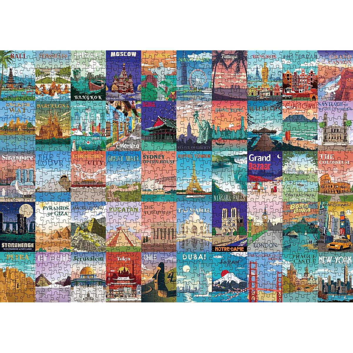 World Landmarks Travel Puzzle 1000 Piece Adult Landscape Puzzle World's Most Visited Attractions Poster Jigsaw Puzzle City Scenery