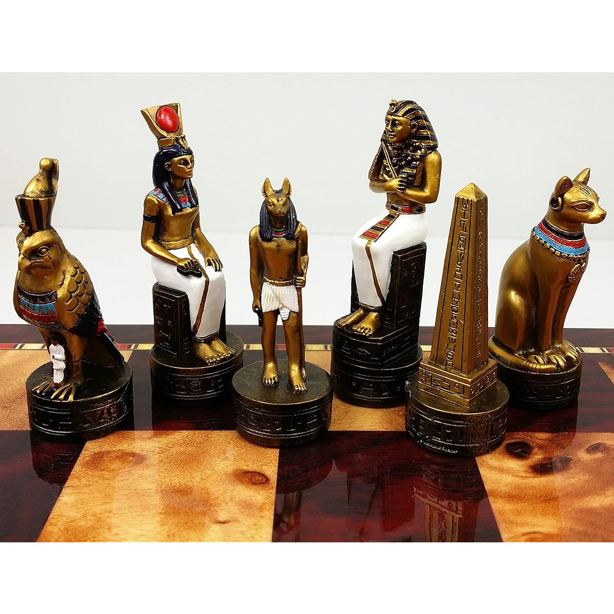 Egyptian Anubis Gold & Silver Chess Men Set W/ Color Accents - NO BOARD
