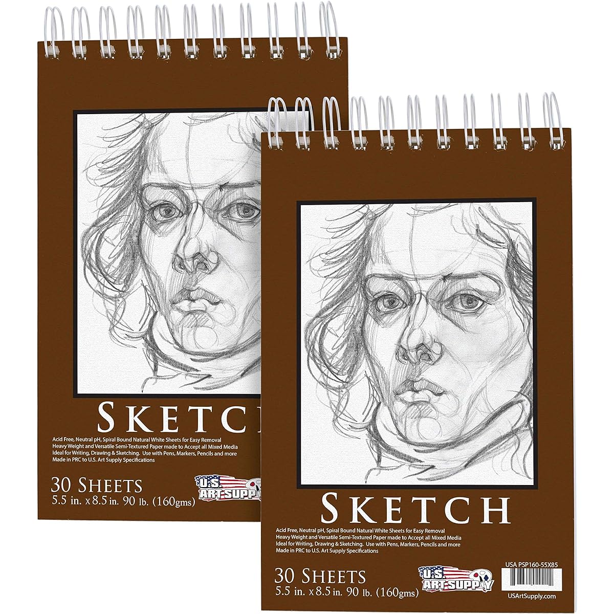 U.S. Art Supply 5.5 x 8.5 Premium Heavy-Weight Paper Spiral Bound Sketch Pad, 90 Pound (160gsm), Pad of 30-Sheets by US Art Supply
